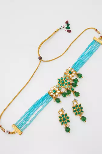 sky blue bead choker set