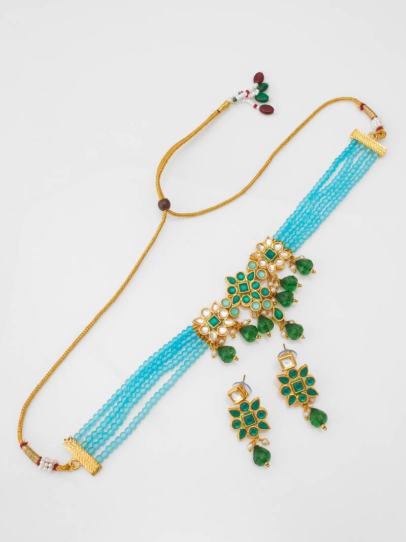sky blue bead choker set
