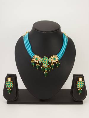 sky blue bead choker set 1