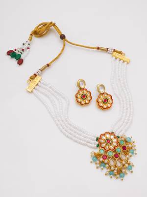 floral kundan pearl necklace set 2