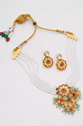 floral kundan pearl necklace set