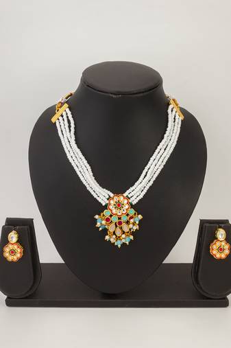 floral kundan pearl necklace set