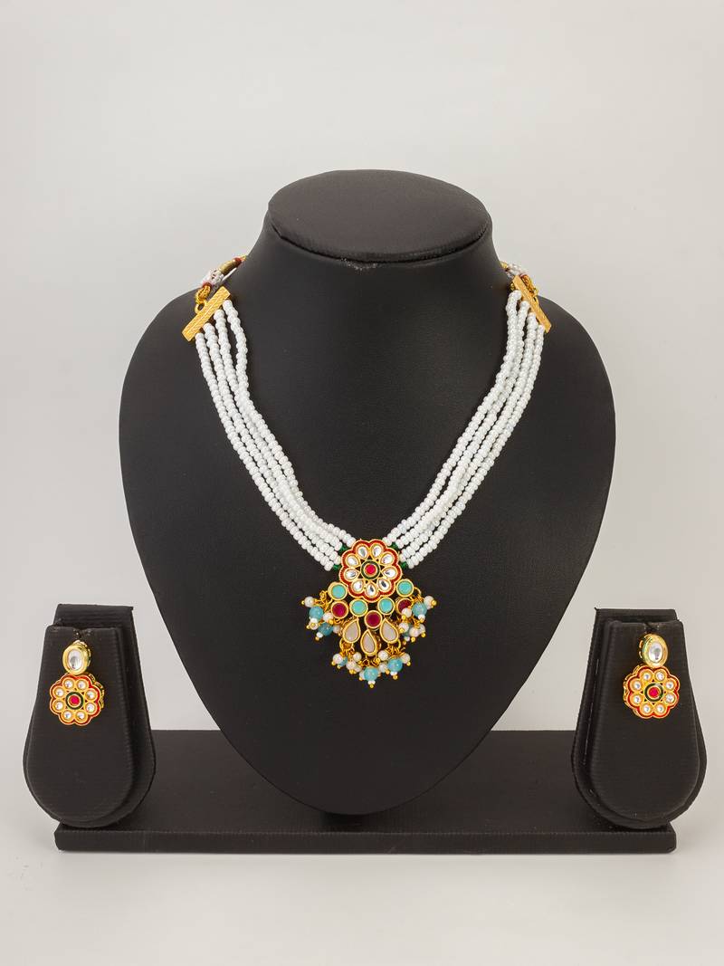 floral kundan pearl necklace set