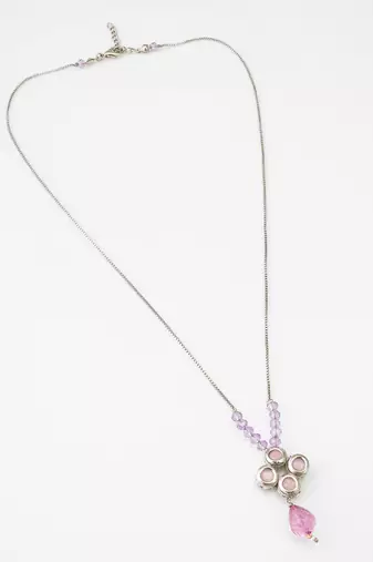 silver tone pink kundan necklace