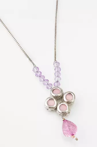 silver tone pink kundan necklace