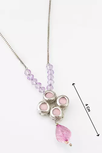 silver tone pink kundan necklace