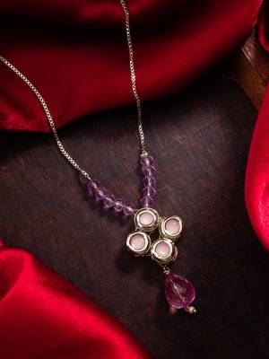 silver tone pink kundan necklace 5
