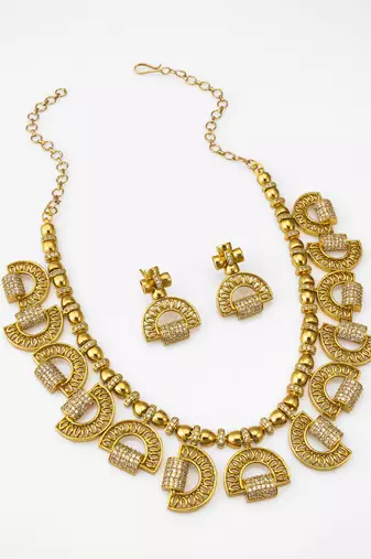 gold plated half moon necklace set