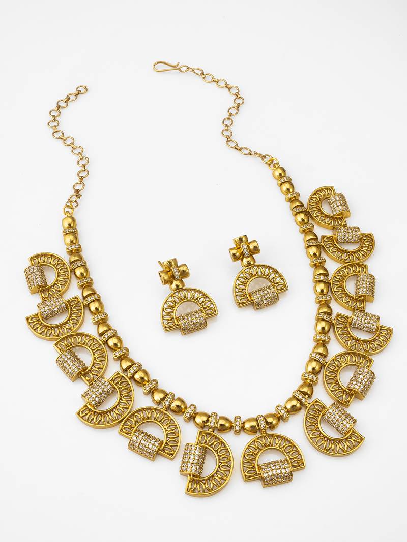 gold plated half moon necklace set
