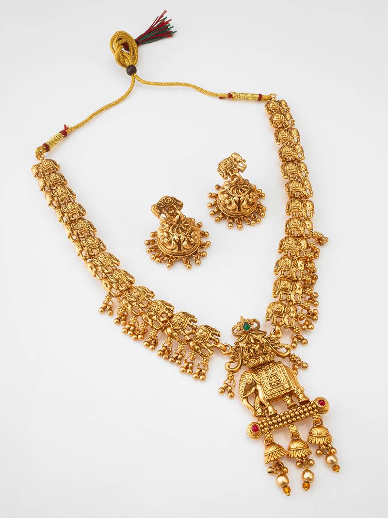 gold plated elephant necklace set