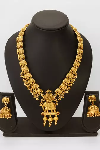 gold plated elephant necklace set