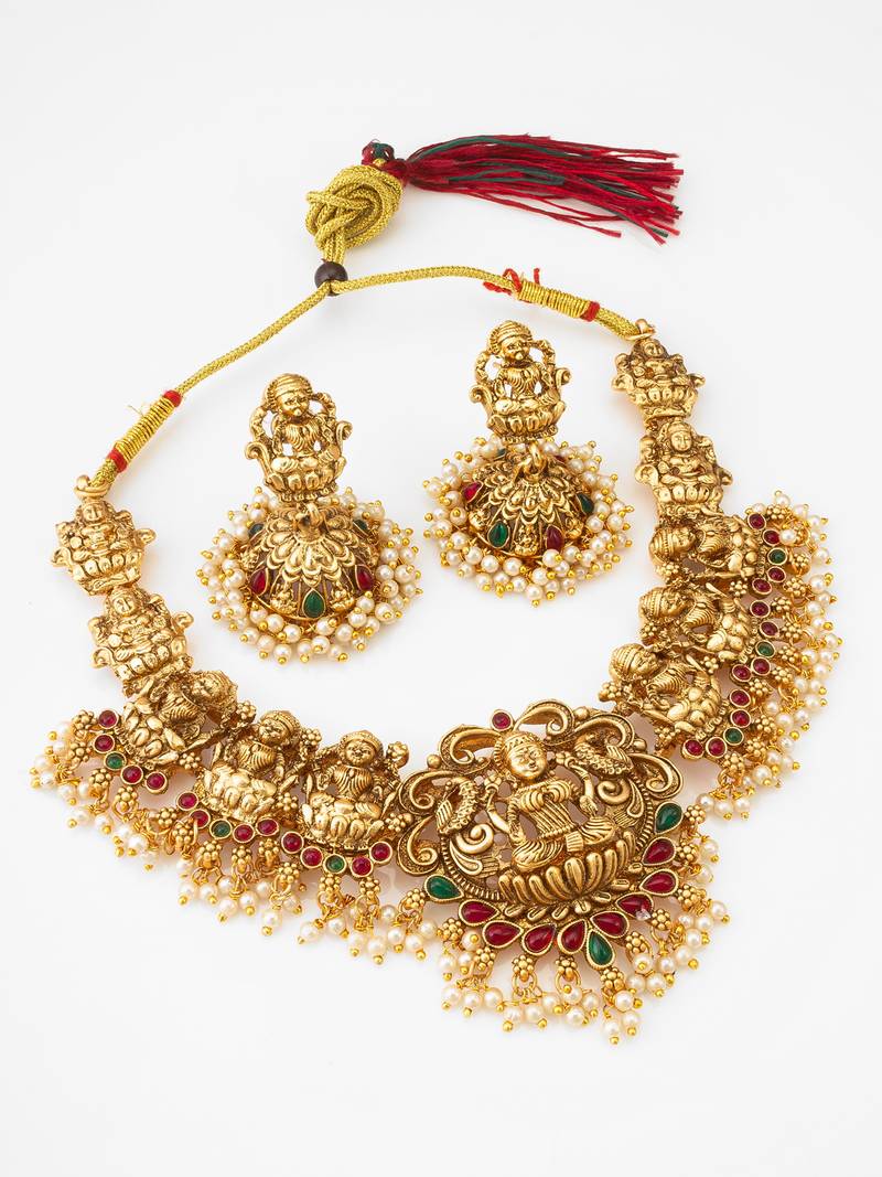 antique gold lakshmi necklace set