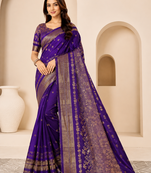 purple tassels on pallu with flower georgette saree