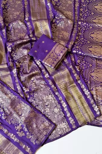 purple tassels on pallu with flower georgette saree