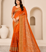 Orange Color Tassels Fumka On Pallu With Flower Veil And Beautiful Zomatri Flower georgettete Saree