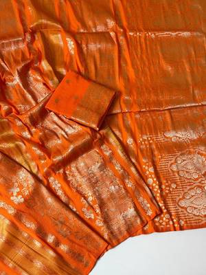 Orange Color Tassels Fumka On Pallu With Flower Veil And Beautiful Zomatri Flower georgettete Saree 2