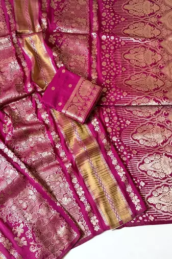 pink tassels on pallu with flower georgette saree
