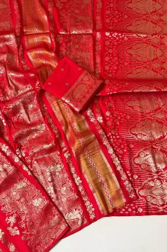red tassels on pallu with flower georgette saree