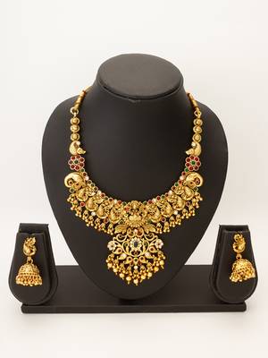 antique gold temple necklace set 5