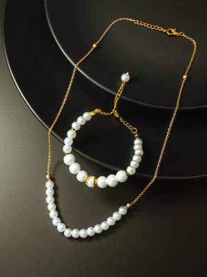 white pearl necklace bracelet set 4