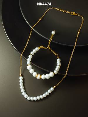 white pearl necklace bracelet set 1