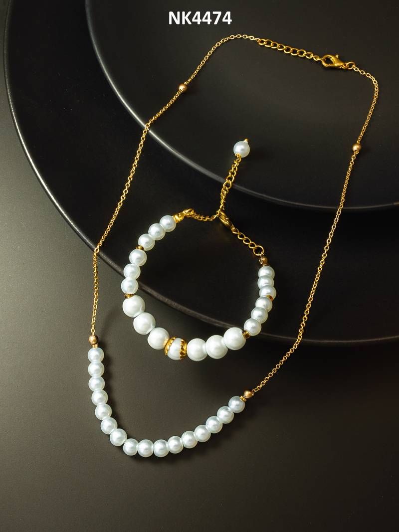 white pearl necklace bracelet set