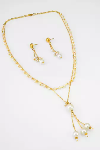 layered white pearl necklace set
