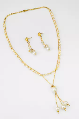 layered white pearl necklace set