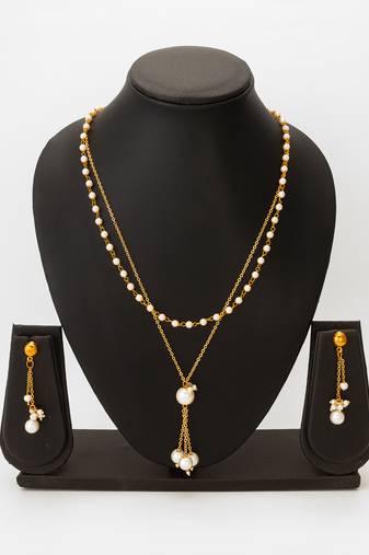 layered white pearl necklace set
