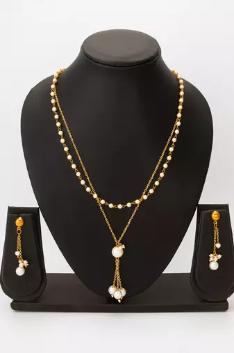 layered white pearl necklace set