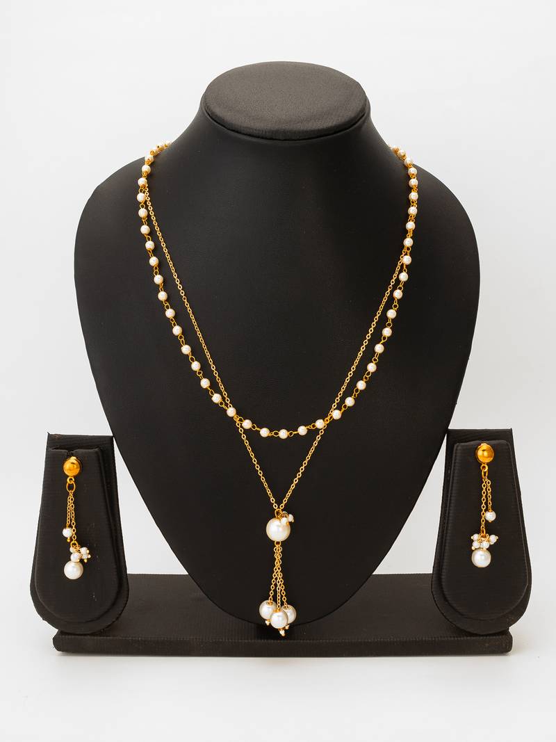 layered white pearl necklace set