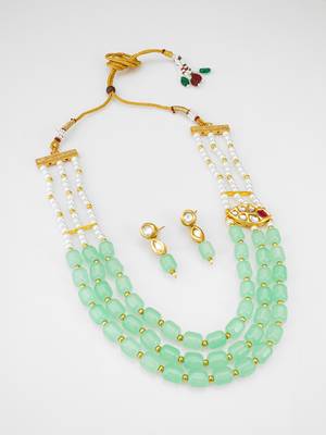mint green bead necklace set 2