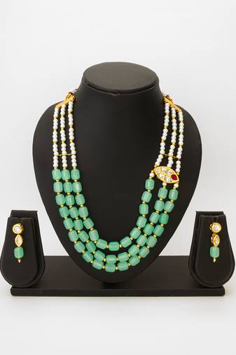 mint green bead necklace set