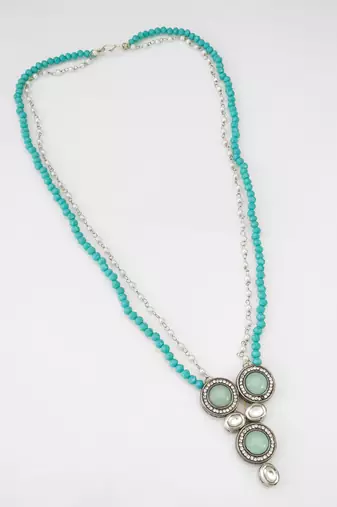 teal crystal double strand necklace