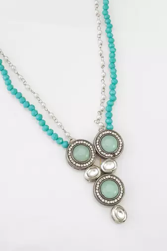 teal crystal double strand necklace