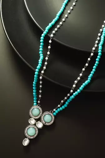 teal crystal double strand necklace
