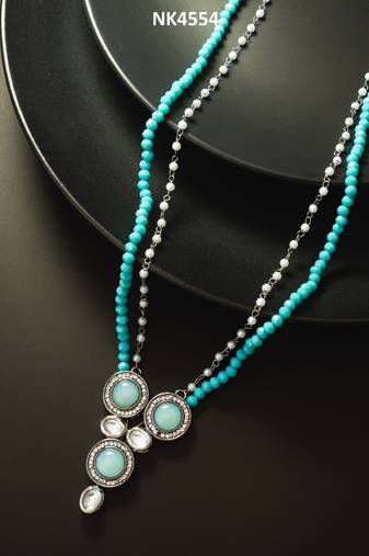 teal crystal double strand necklace