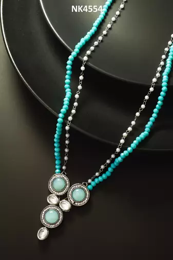 teal crystal double strand necklace
