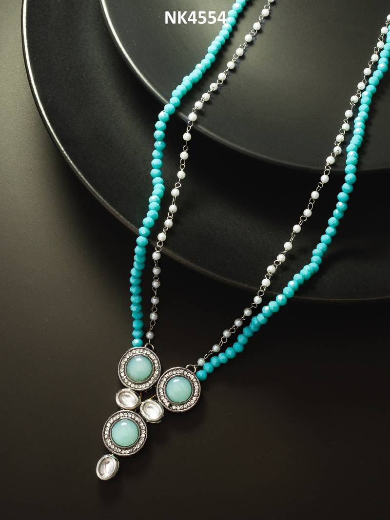 teal crystal double strand necklace