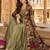 olive printed faux georgette anarkali salwar suit - free size