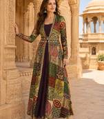 brown printed faux georgette anarkali salwar suit - free size
