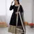 Black roman silk anarkali gown with dupatta & bottom