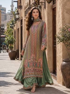 green printed crepe crepe salwar suit - free size 1