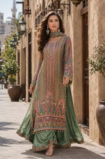 green printed crepe crepe salwar suit - free size