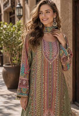 green printed crepe crepe salwar suit - free size 2