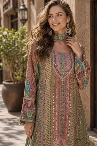 green printed crepe crepe salwar suit - free size