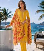 yellow digital print chiffon silk blend salwar suit