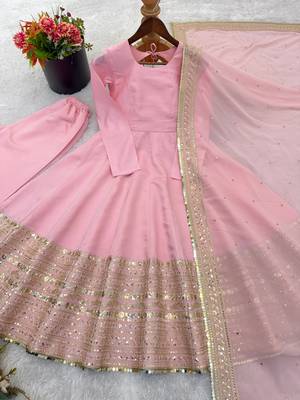 Pink roman silk anarkali gown with dupatta & bottom 4