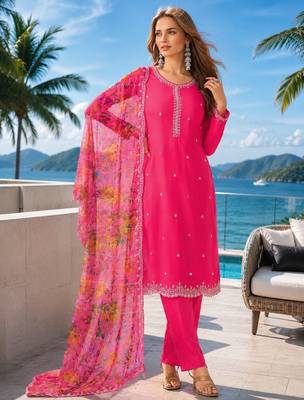 magenta digital print chiffon silk blend salwar suit 1