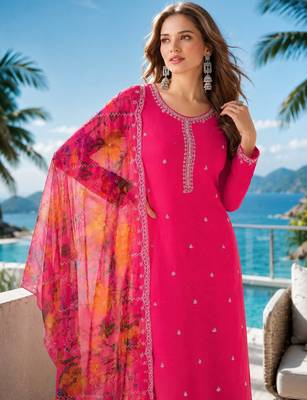 magenta digital print chiffon silk blend salwar suit 2